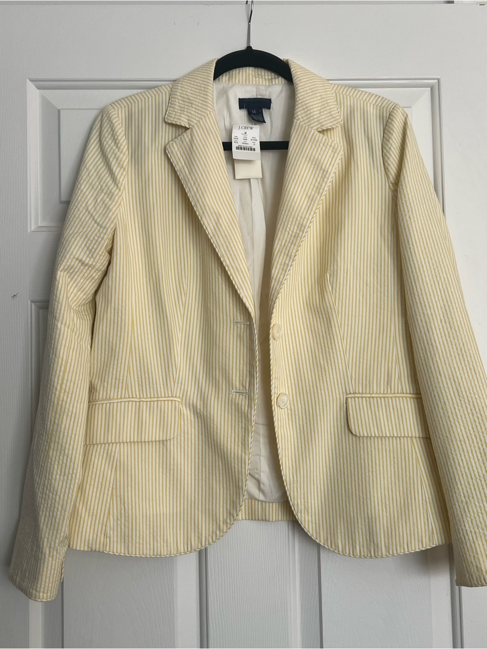 J. Crew White and Yellow Seersucker Blazer- 14